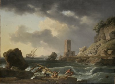 Rocky Coastal Landscape with Shipwreck by Antoine Charles Horace Vernet