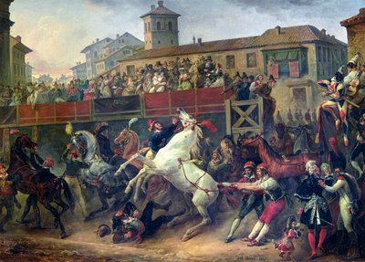 Scene of an Unmounted Horse Race in Rome by Antoine Charles Horace Vernet