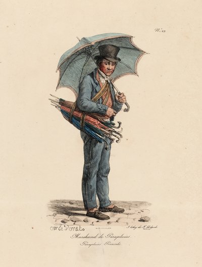 The Umbrella and Parasol Seller, number 23 from The Cries of Paris series, engraved by Francois Seraphin Delpech by Antoine Charles Horace Vernet