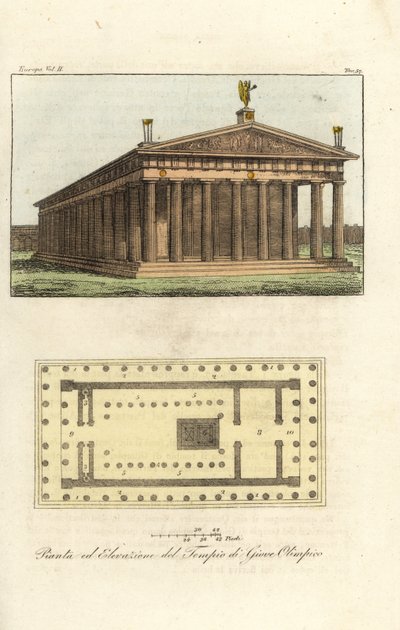 Elevation and Plan of the Temple of Zeus or Jupiter at Mount Olympus by Antoine Chrysostome Quatremère de Quincy