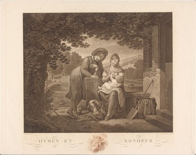 Young family with dog by Antoine Claude François Villerey