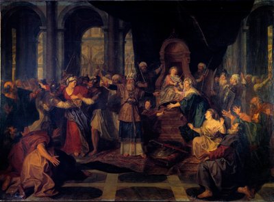 Athaliah chased from the Temple. Athaliah, wife of Joram, king of Judah, remains a widow and governs the kingdom by abandoning the Jewish religion by Antoine Coypel