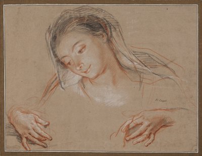 Study for a Madonna. Head and Two Hands by Antoine Coypel