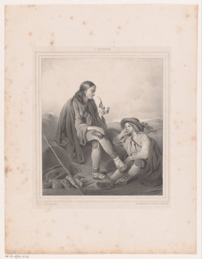 Man Smoking a Pipe and Boy in a Landscape by Antoine Franciscus Cornelis Hoffmann