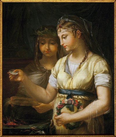 Two Vestals Preparing a Sacrifice. Painting by Antoine Francois Callet (1741-1823), Oil on Canvas by Antoine François Callet