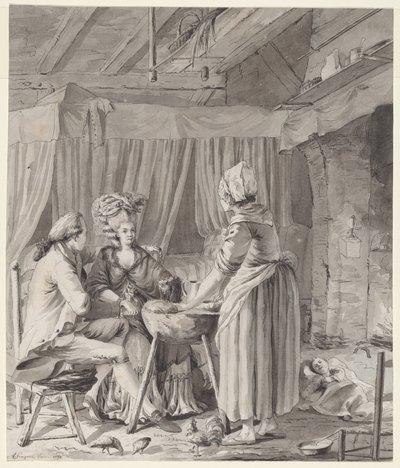 Elegant Couple Lunching in a Country Cottage by Antoine François Sergent