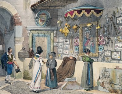 Citizens worshiping in Rome, engraving from Year in Rome, France by Antoine Jean Baptiste Thomas