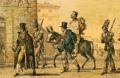 Punishment which involved being led through streets on donkey by Antoine Jean Baptiste Thomas