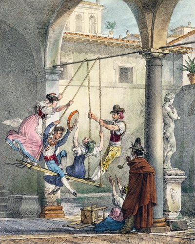 Swing, engraving by Antoine Jean-Baptiste Thomas from Un an a Rome et dans ses environs, France by Antoine Jean Baptiste Thomas