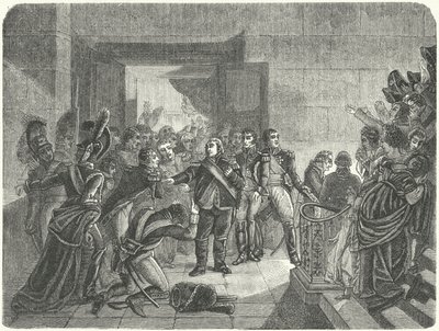 Louis XVIII leaving the Tuileries Palace after learning of Napoleon