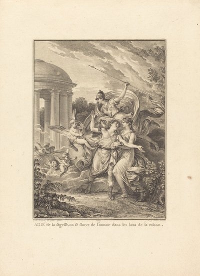 Frontispiece: Aided by Wisdom, One Escapes from Love into the Arms of Reason by Antoine Jean Duclos after Jean Michel Moreau