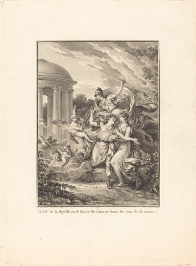 Frontispiece: Helped by Wisdom, One Escapes Love in the Arms of Reason by Antoine Jean Duclos after Jean Michel Moreau