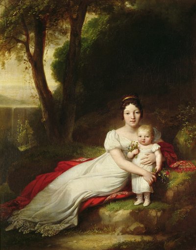 Hortense Eugenie de Beauharnais, Queen of Holland, with her son Charles Louis Napoleon Bonaparte, the future Napoleon III by Antoine Jean Gros