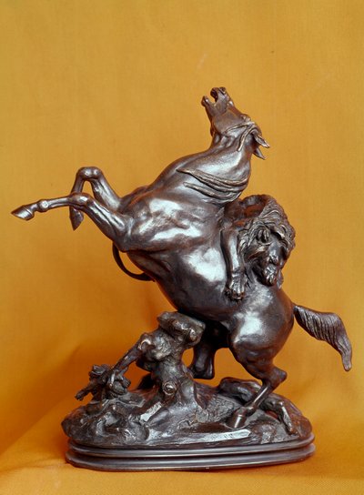 Lion Attacking a Horse Bronze sculpture by Antoine Louis Barye 19th century. Paris, Louvre Museum by Antoine Louis Barye