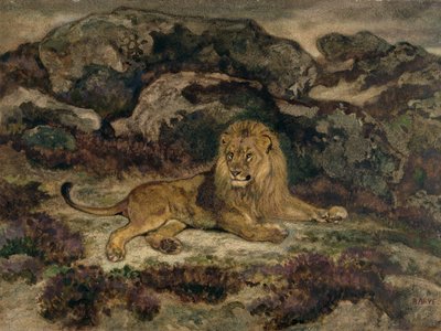Lion Reclining by Antoine Louis Barye