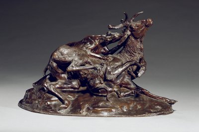 Stag brought down by two greyhounds by Antoine Louis Barye