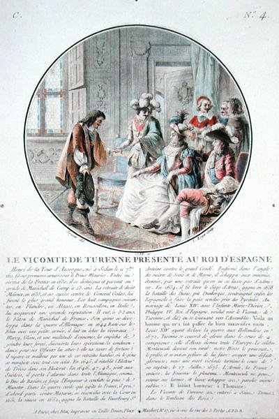 The Viscount of Turenne is presented to King Philip IV of Spain, engraved by L. Roger by Antoine Louis Francois (after) Sergent Marceau