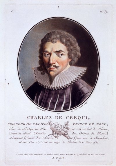 Charles de Crequi, from Portraits of Great Men, Illustrious Women, and Memorable Subjects of France, published by Pierre Blin, 1786-92, Paris by Antoine Louis Francois Sergent Marceau