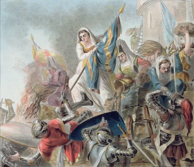 Jeanne Laisne Raises a Standard Against the Men of Bourgogne, Engraved by Morret by Antoine Louis Francois Sergent Marceau