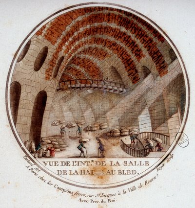 View of the Interior of the New Market Hall Built by Le Camus de Mézières between 1763 and 1766, Today the Stock Exchange in Paris. In Picturesque Views of the Main Buildings of Paris by Sergeant by Antoine Louis Francois Sergent Marceau