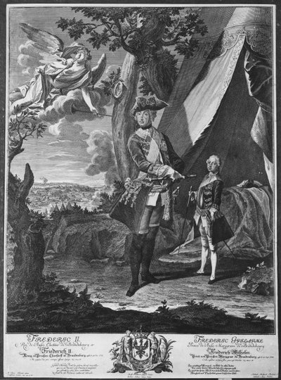 Frederick II and His Nephew Frederick William II, Engraved by Johann Probst by Antoine Pesne