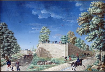 View of a terrace on the outskirts of Paris by Antoine Pierre Mongin