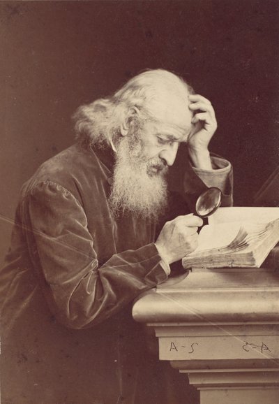 Bearded Man with Magnifying Glass Examining a Manuscript by Antoine Samuel Adam Salomon