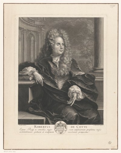 Portrait of Robert de Cotte, Leaning on a Book in Classical Architecture by Antoine Trouvain