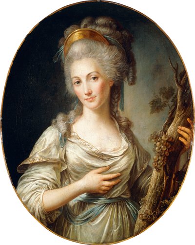 Portrait of a Lady Said to be the Princess de Lamballe, Standing Three-Quarter Length, Wearing a White Dress with a Blue Sash by Antoine Vestier