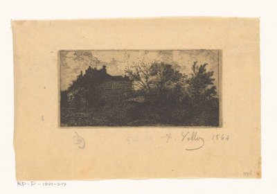 Landscape with Houses Behind a Fence and Trees in the Foreground by Antoine Vollon (signed by artist)