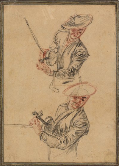 Two Studies of a Violinist Tuning His Instrument by Antoine Watteau