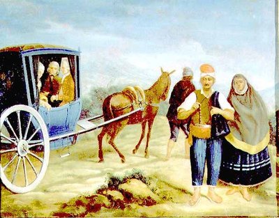 Noblemen in a Maltese Kaless bearing the Arms of The Master de Rohan, passing Maltese Peasants on the Roadside by Antoine de (circle of) Favray