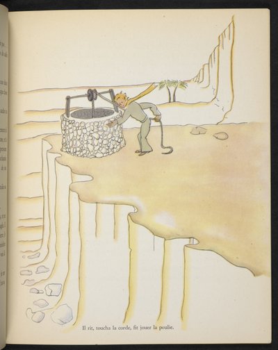 The Little Prince at the well, illustration from 