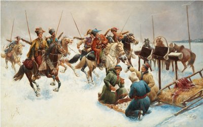 Winter Landscape with Cossacks by Anton Baumgartner Stoiloff