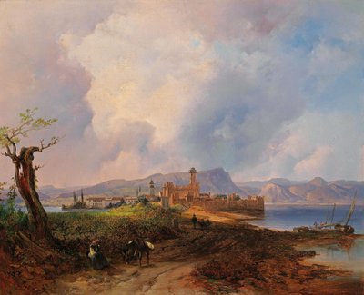View of the Castell Sermio on the Island of Sirmione at Lake Garda by Anton Hansch
