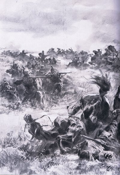 Defeat of the 14th Russian Cavalry Brigade at Praszysz, from The Illustrated History of the World War 1914-1915 pub. by Union Berlagsefellfchaft by Anton Hoffman