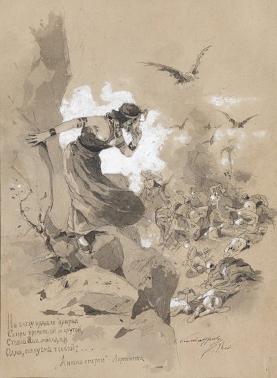 Illustration to the Poem The Angel of Death by M. Lermontov by Anton Ivanovich Kandaurov