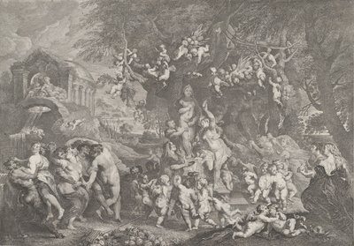The Feast of Venus, with Groups of Satyrs, Nymphs, and Putti Dancing Around a Statue of Venus by Anton Joseph von Prenner