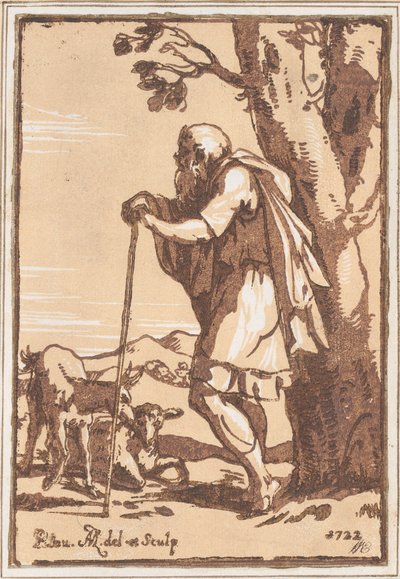 Elderly Shepherd Leaning on a Staff by Anton Maria Zanetti