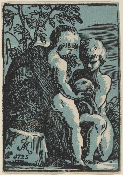 Two Children Petting a Lamb by Anton Maria Zanetti I