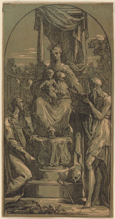 Madonna and Child Enthroned, Saint Jerome and Saint Francis by Anton Maria Zanetti I, after Parmigianino