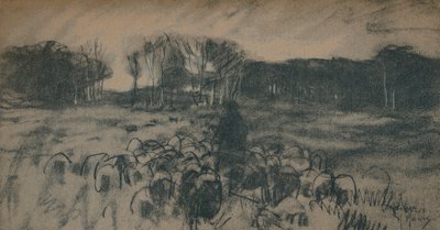 A Sketch of a Shepherd and His Flock by Anton Mauve