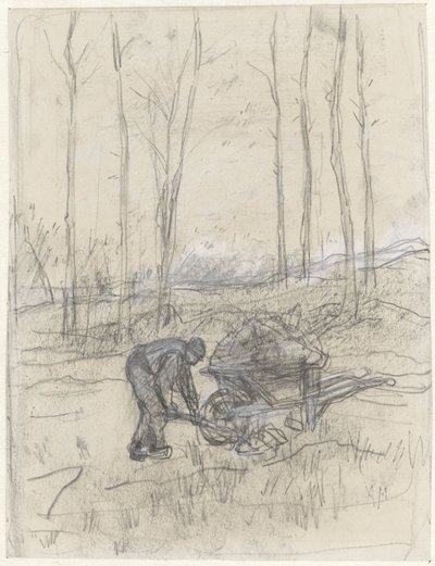 Farmer Working with a Wheelbarrow in the Forest by Anton Mauve