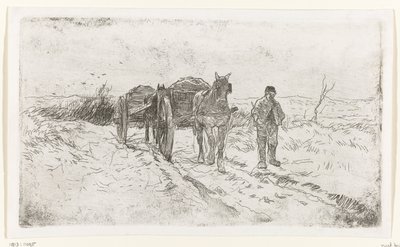 Farmer Next to Two Horse-Drawn Carts by Anton Mauve