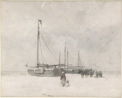 Fishing Boats on the Beach in Winter by Anton Mauve