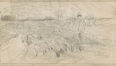 Herder with a Flock of Sheep in a Landscape by Anton Mauve