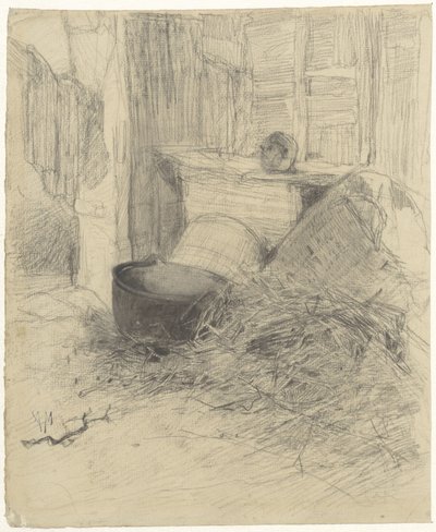 Interior of a Barn with Straw and Various Objects by Anton Mauve
