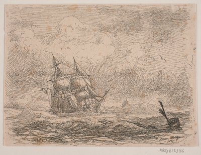 A Brig in Rough Sea by Anton Melbye