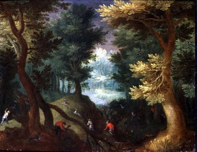 Woodland Scene with a Stag Hunt by Anton Mirou