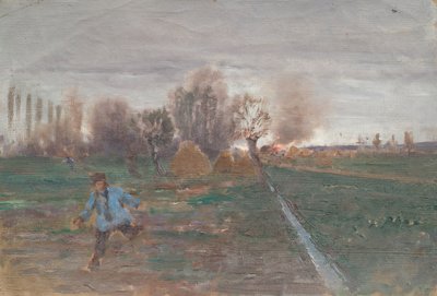 Landscape with Burning Farmstead by Anton Nowak